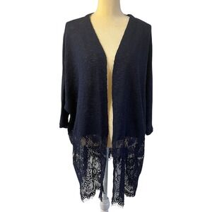 Maurices Women's Open Front Cardigan Lace Trim Navy Cover‎ Up Size 2